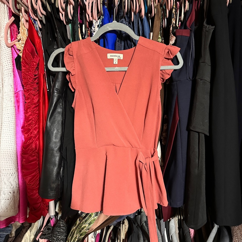 Montauk Coral Wrap Peplum Top